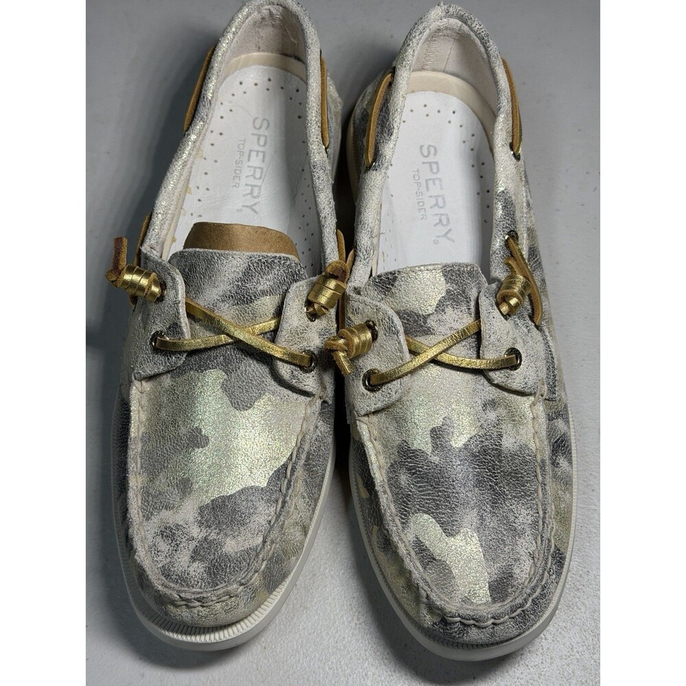 Sperry Top-Sider STS8660 Women’s Gold Metallic Camo Boat Shoes Size 9